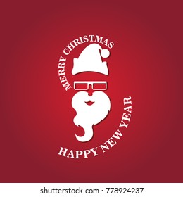 santa clause vector hat beard and glasses , santa hipster claus, vector merry christmas clip art design silhouette background