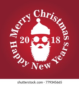 santa clause vector hat beard and glasses, christmas hipster poster for party, mask santa clause, face santa, hipster santa vector, merry christmas design silhouette, clip art background illustration