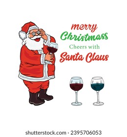 Santa clause and wine glass Vector Art illustration 