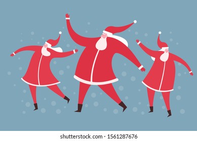 Santa Clauses dancing in celebration