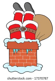 Santa Clauses legs with chimney - vector illustration.