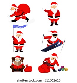 Santa Clauses set for christmas. Vector Illustration isolated