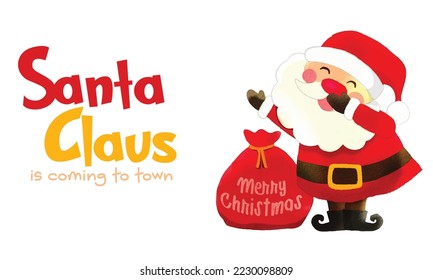 Santa Clauses in various positions , illustration of Santa Claus with a present, Letters can be removed or replaced ,VECTOR 