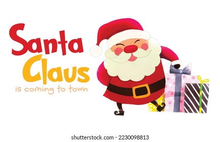 Santa Clauses in various positions , illustration of Santa Claus with a present, Letters can be removed or replaced ,VECTOR 