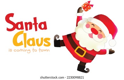 Santa Clauses in various positions , illustration of Santa Claus with a present, Letters can be removed or replaced ,VECTOR 