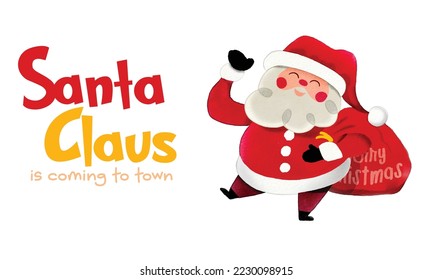 Santa Clauses in various positions , illustration of Santa Claus with a present, Letters can be removed or replaced.VECTOR 