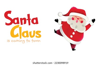 Santa Clauses in various positions , illustration of Santa Claus with a present, Letters can be removed or replaced.VECTOR 
