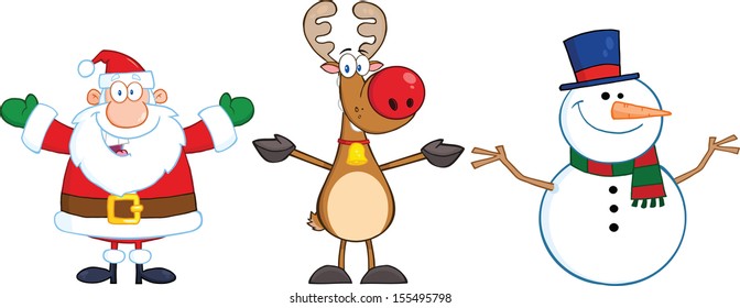 Santa Claus,Reindeer And Snowman Cartoon Characters