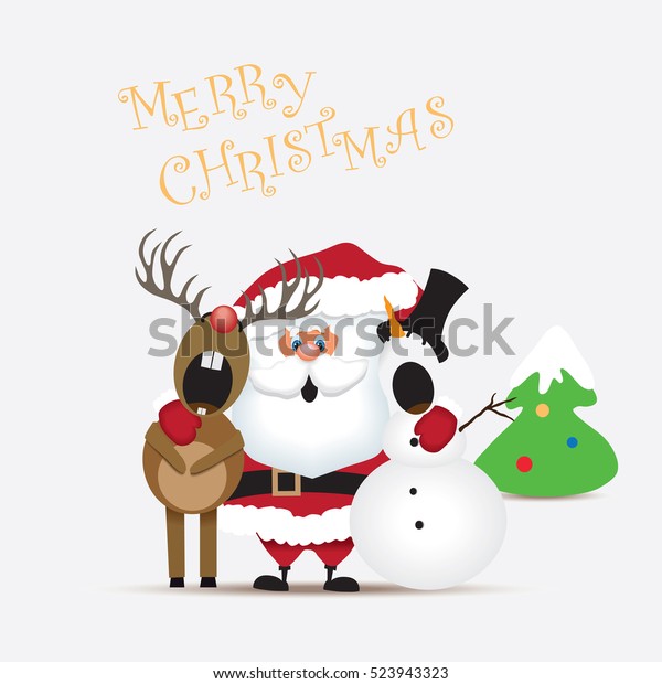 Santa Clausreindeer Snowman Singing Christmas Carolvector Stock Vector Royalty Free 523943323