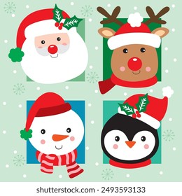 Santa Claus,Reindeer,Penguin and Snowman For Christmas Card or Bag design