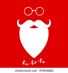 Santa Claus's beard and glasses. Template for Christmas greeting card. Vector background.