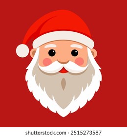 Santa Clauss face with a beard and hat on a red background