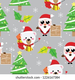 santa claus,white bear Christmas seamless pattern,winter,happy new year.