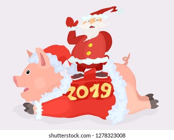 Santa climbed on the pig looks funny poster