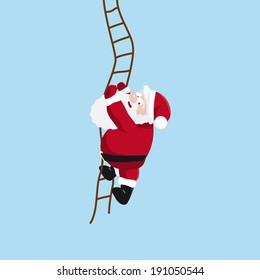 Santa climbs the ladder. Vector illustration