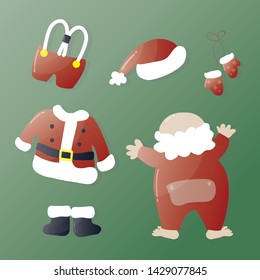 Santa clothes jacket shoes hat vector illustration