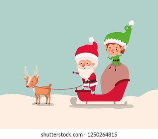 santa clous and helper with sled
