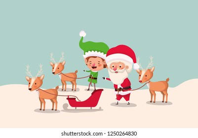 santa clous and helper with sled