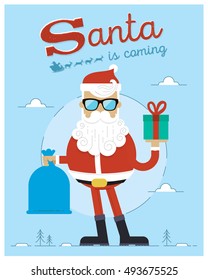 Santa is Coming Character Design. Vector Christmas Hero Illustration