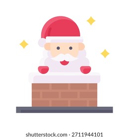 Weihnachtsmann kommt aus Schornstein Vektorgrafik, flache Stil Symbol
