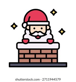 Weihnachtsmann kommt aus Schornstein Vektorgrafik, Gefüllter Stil Symbol