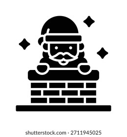 Santa Coming Out of Chimney Vector Illustration, Solid Style Icon