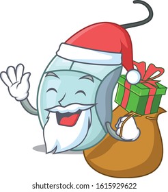 Santa computer mouse Cartoon character design having box of gift