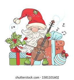 SANTA CONCERT New Year And Christmas Vector Illustration Set