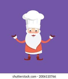Santa as cook Flat Vector Cartoon Illustration