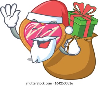 Santa cookie heart Cartoon character design having box of gifts