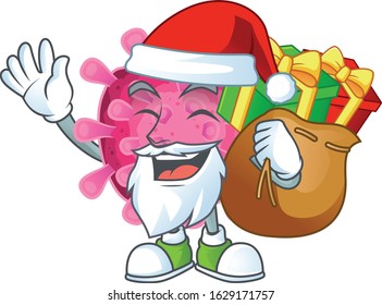 Santa corona virus Cartoon character design having box of gift