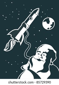 santa in cosmos black and white