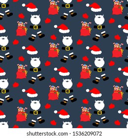 Santa costume seamless pattern on the blue background. Vector illustration