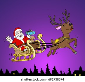 Santa Cross carriage in the sky vector drawn