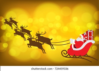 Santa Cross with reindeer and gift box on bokeh background