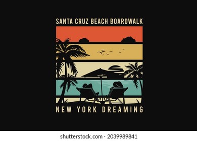 Santa cruz beach boardwalk new york dreaming, silhouette retro style