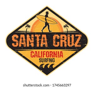 Santa Cruz, California - surfer sticker, stamp or sign design, vector illustration