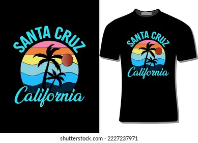 Santa Cruz California T-Shirt Design With Palm Tree And Sun For Print, Poster, Card, Mugs, Bags, Invitation, And Party.