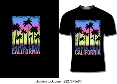 Santa Cruz California T-Shirt Design With Palm Tree And Rainbow Background For Print, Poster, Card, Mugs, Bags, Invitation, And Party.
