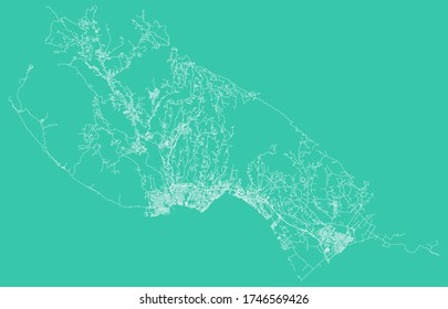 Santa Cruz, California, United States urban city map with roads and lanes, town center and periphery, downtown and suburbs, minimalist wall poster, road network, city footprint plan