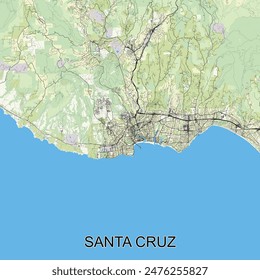 Santa Cruz, California, USA map poster art