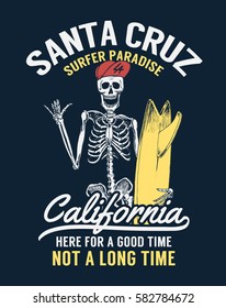 Santa cruz, CaliforniaSurfer skeleton vector illustration for t-shirt and other uses