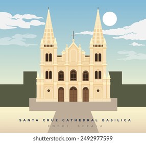 Santa Cruz Cathedral Basilica - Kochi Kerala - Stock Illustration as EPS 10 File