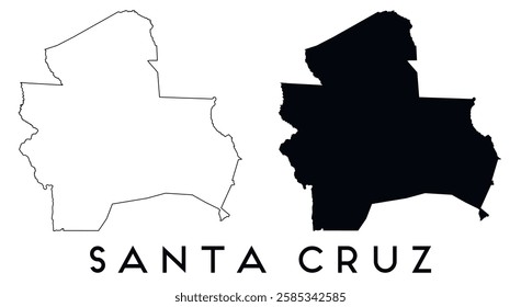 Santa Cruz city map outline and black silhouette vector