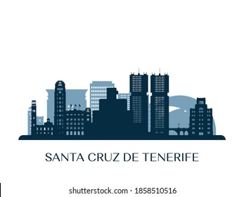 Santa Cruz de Tenerife skyline, monochrome silhouette. Vector illustration.