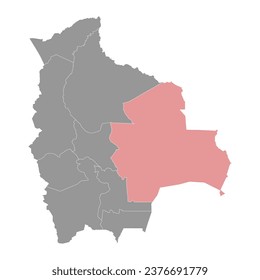 Santa Cruz Department map, administrative division of Bolivia.