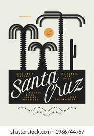 Santa Cruz geometry palm tree landscape surfing vintage typography t-shirt print.