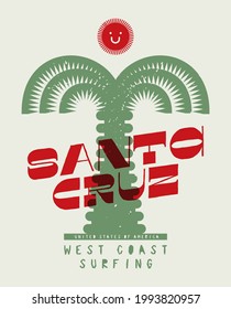 Santa Cruz geometry palms vector illustration typography t-shirt print. Best for silk screen summer vibes vacation poster.