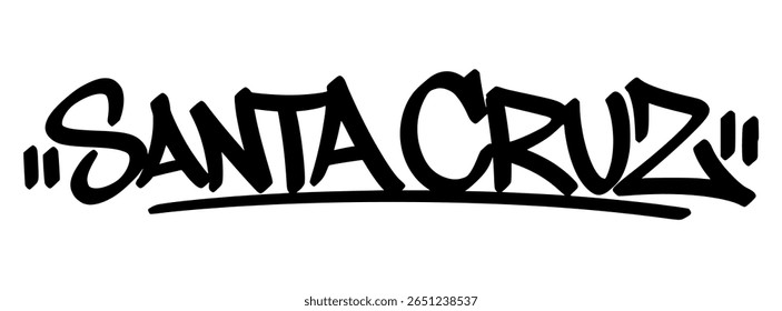 Grafite de Santa Cruz com letras negras em fundo transparente. Marca urbana à beira-mar com liberdade criativa para uso de design expressivo