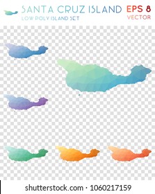 Santa Cruz Island geometric polygonal, mosaic style island maps collection. Lovely low poly style, modern design for infographics or presentations.